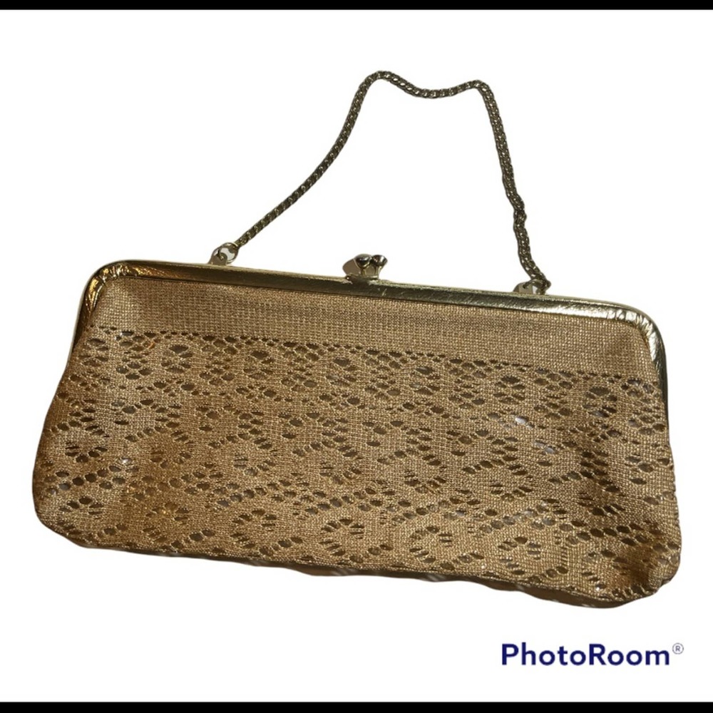 Vintage Gold Lace Clutch with Gold Chain